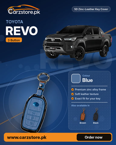 5D Zinc-Leather Key Cover for Toyota Hilux Revo (3 Button) – Blue