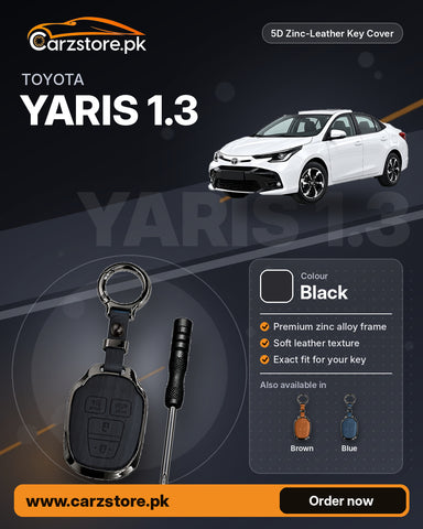 5D Zinc-Leather Key Cover for Toyota Yaris 1.3 2020-2025 – Black