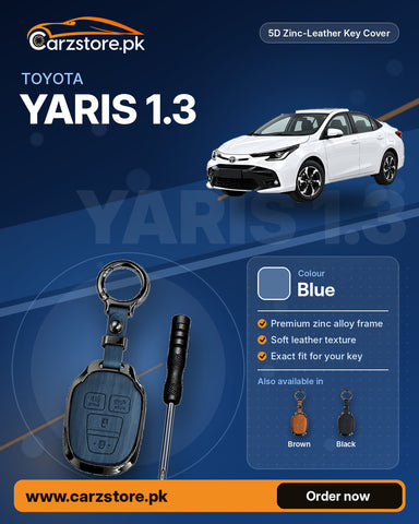 5D Zinc-Leather Key Cover for Toyota Yaris 1.3 2020-2025 – Blue