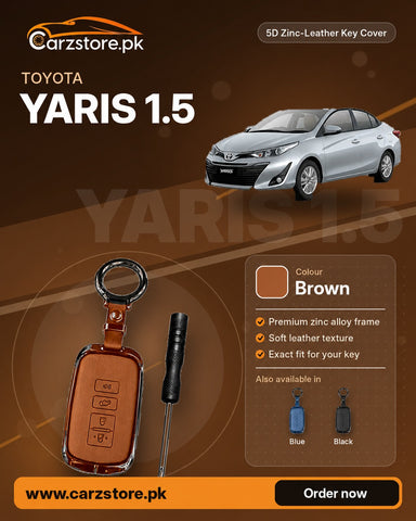 5D Zinc-Leather Key Cover for Toyota Yaris 1.5 2020-2025 – Brown