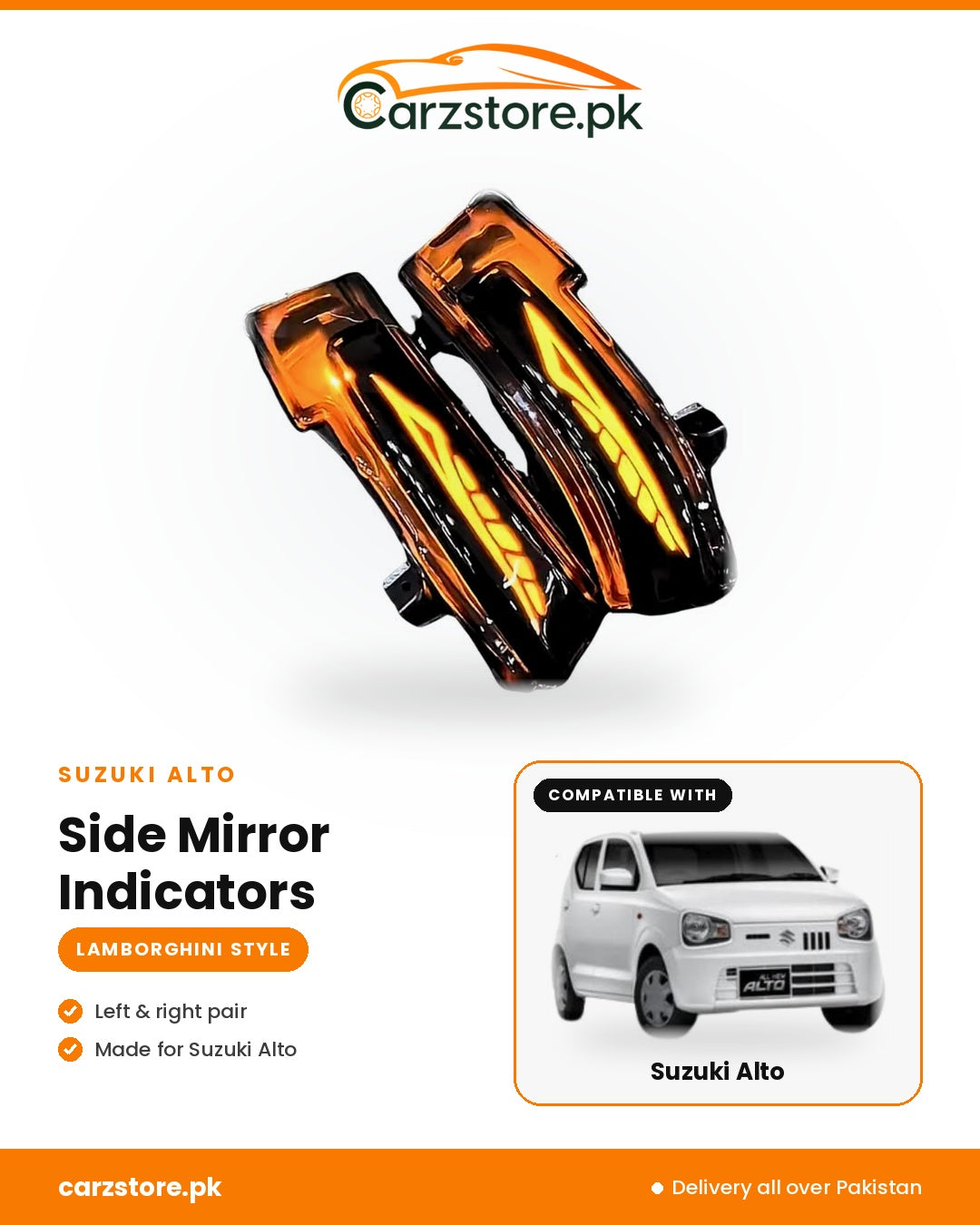 Suzuki Alto Side Mirror Indicators – Lamborghini Style sequential LED (left & right pair)