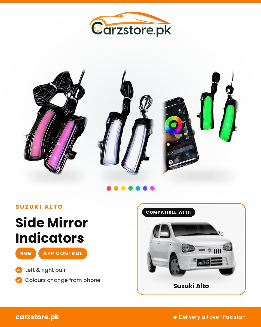 Suzuki Alto Side Mirror Indicators – RGB app-controlled multi-colour LED