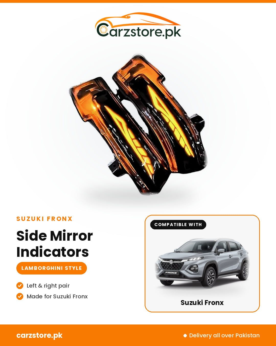 Suzuki Fronx Side Mirror Indicators – Lamborghini Style sequential LED (left & right pair)