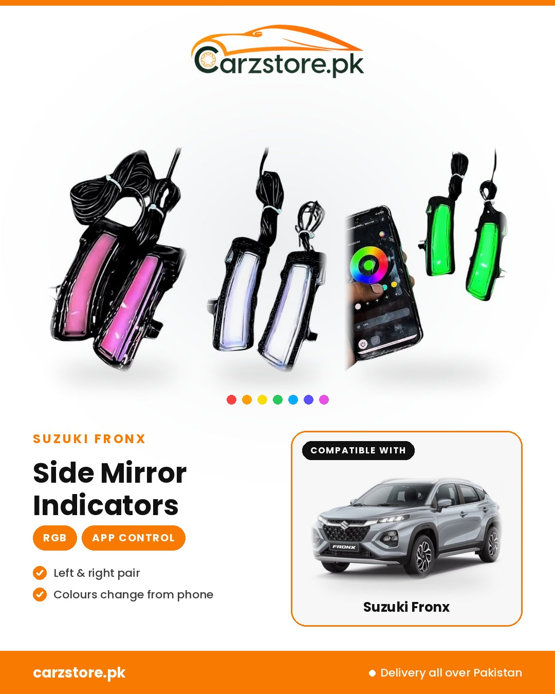 Suzuki Fronx Side Mirror Indicators – RGB app-controlled multi-colour LED