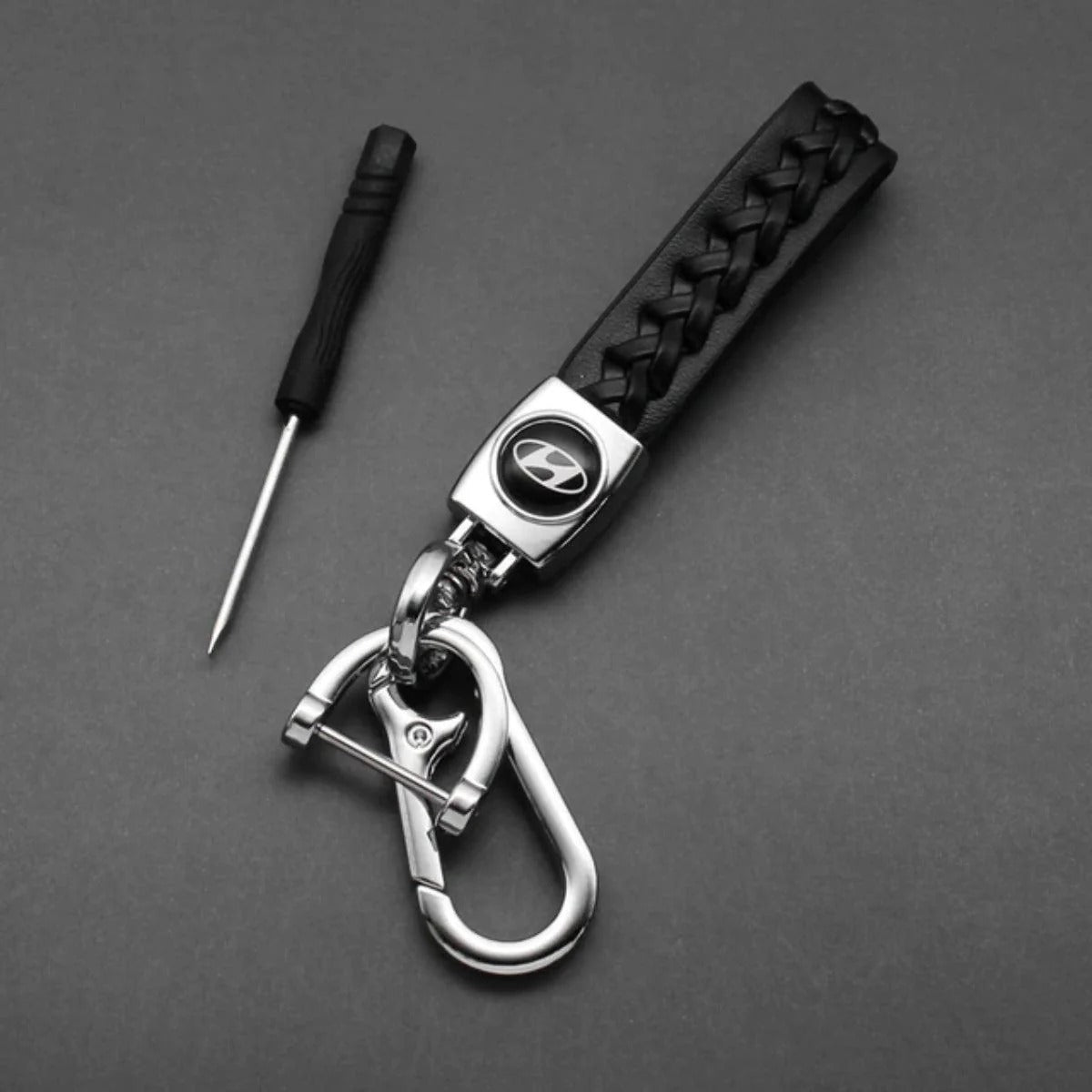 Hyundai Leather Key Chain with Metal Logo