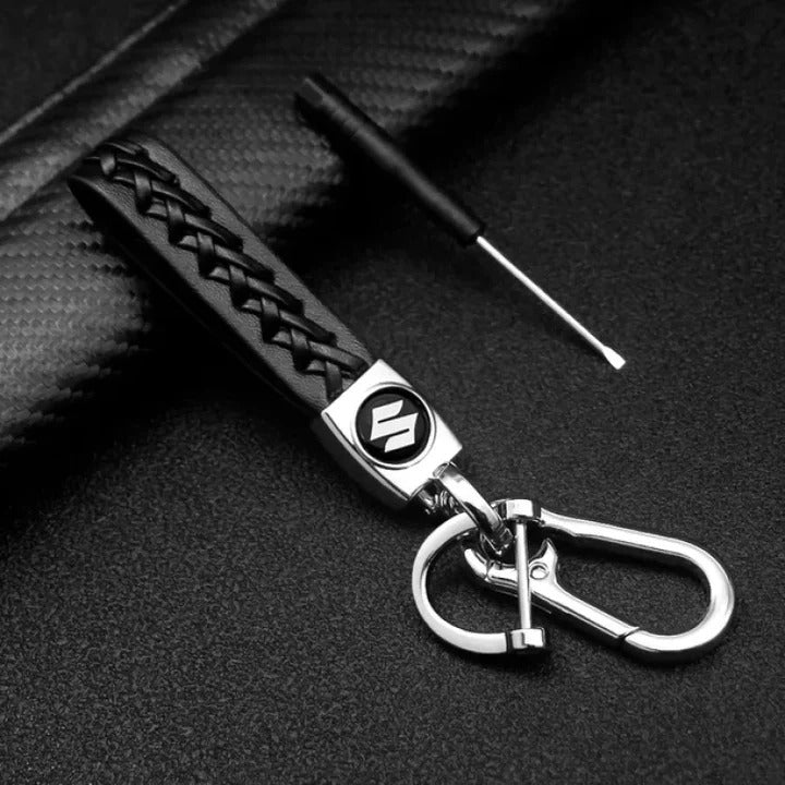 Suzuki Leather Key Chain with Metal Logo