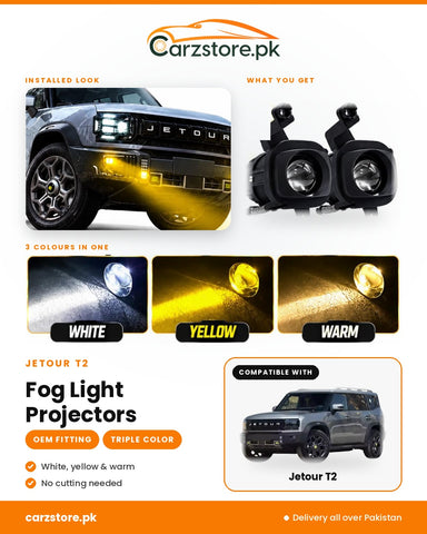 Jetour T2 fog light projectors with triple colour white yellow warm, OEM fitting
