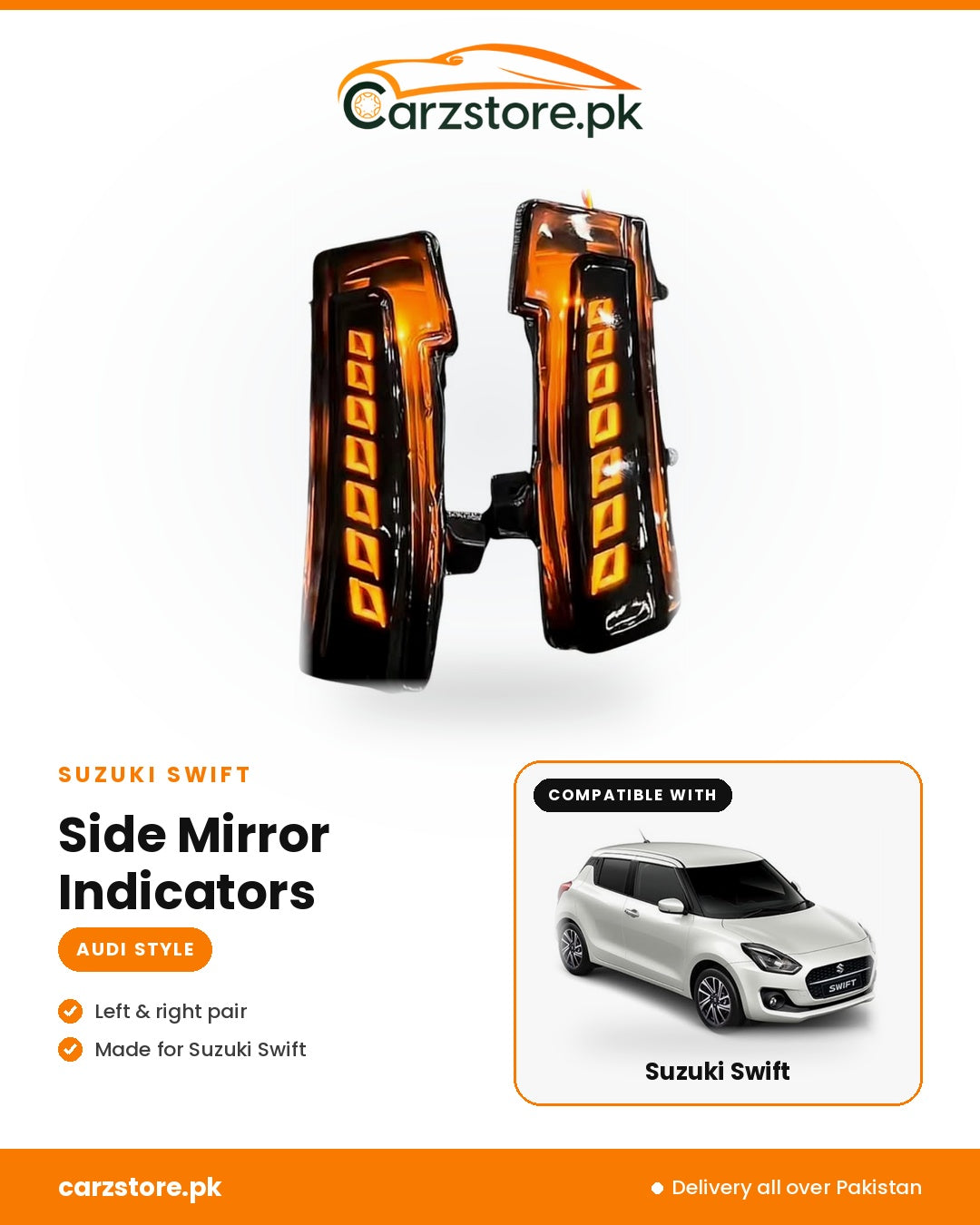 Suzuki Swift Side Mirror Indicators – Audi Style dynamic sequential LED