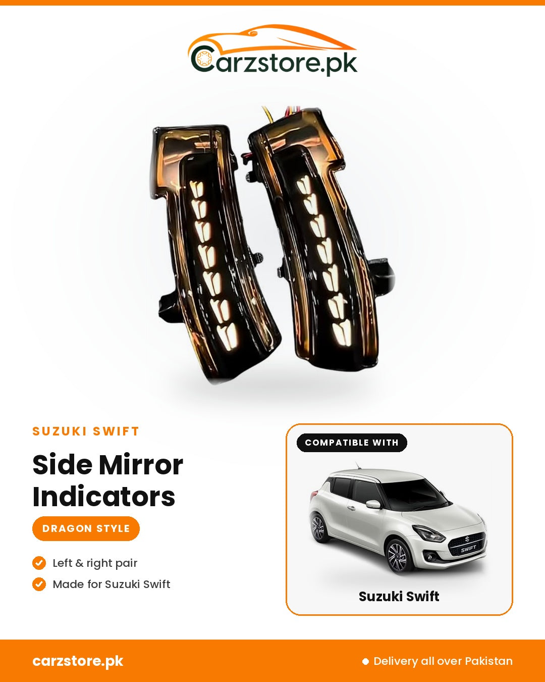 Suzuki Swift Side Mirror Indicators – Dragon Style sequential LED