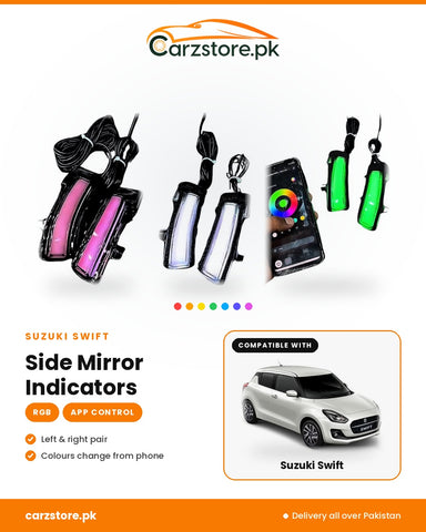 Suzuki Swift Side Mirror Indicators – RGB app-controlled multi-colour LED