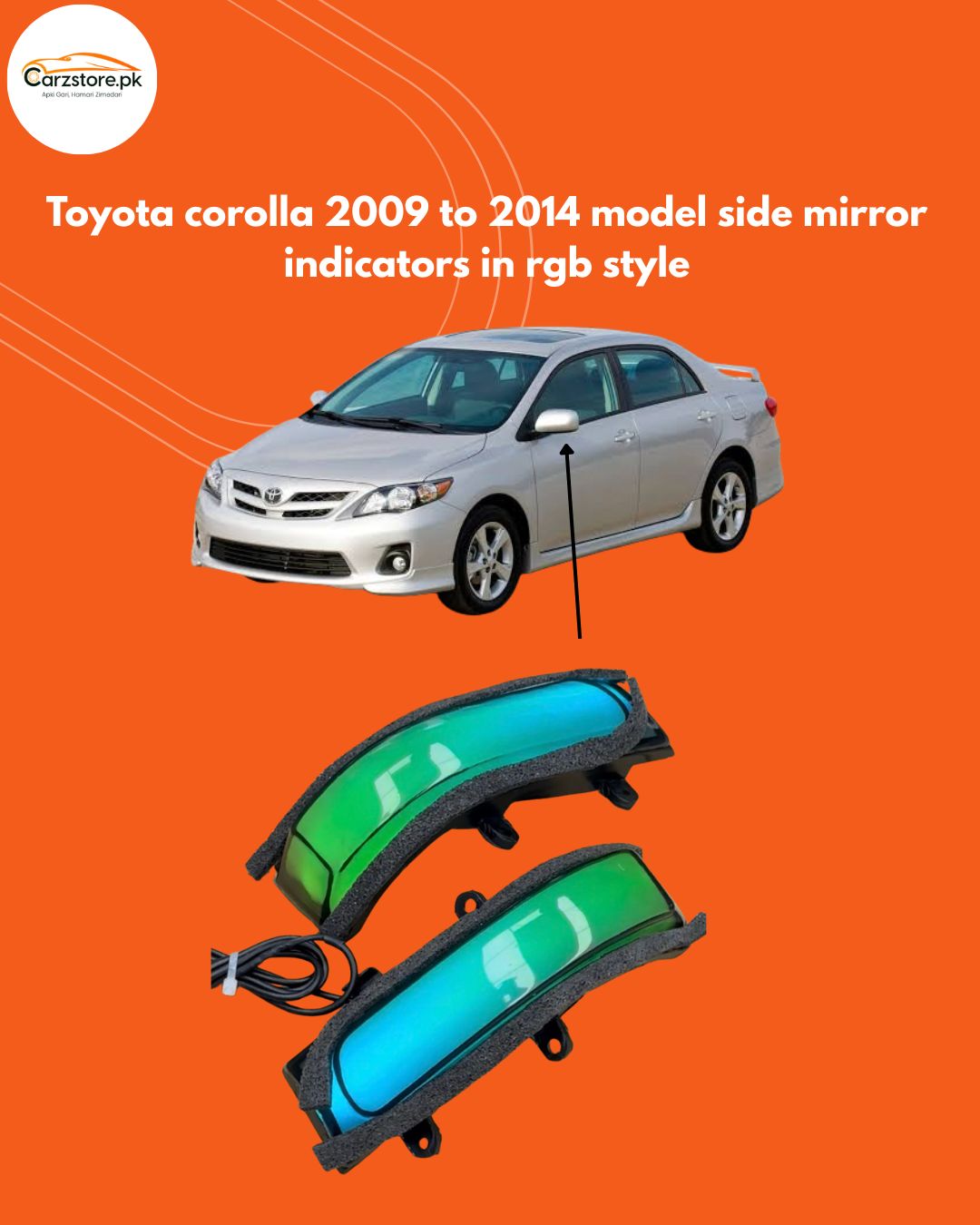 Toyota corolla 2009 to 2014 model side mirror rgb indicators