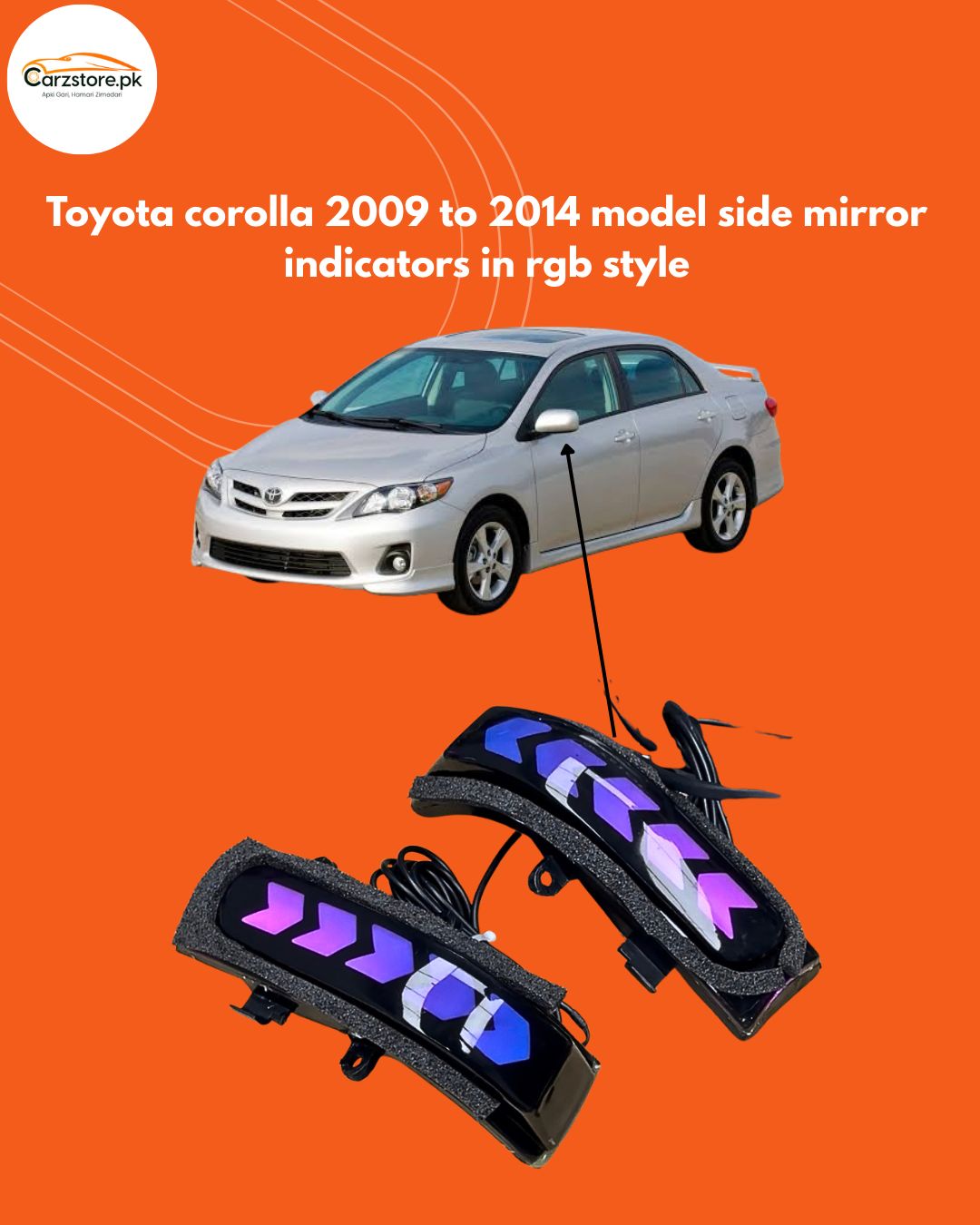 Toyota corolla 2009 to 2014 model side mirror RGB INDICATOR| ARROW STYLE