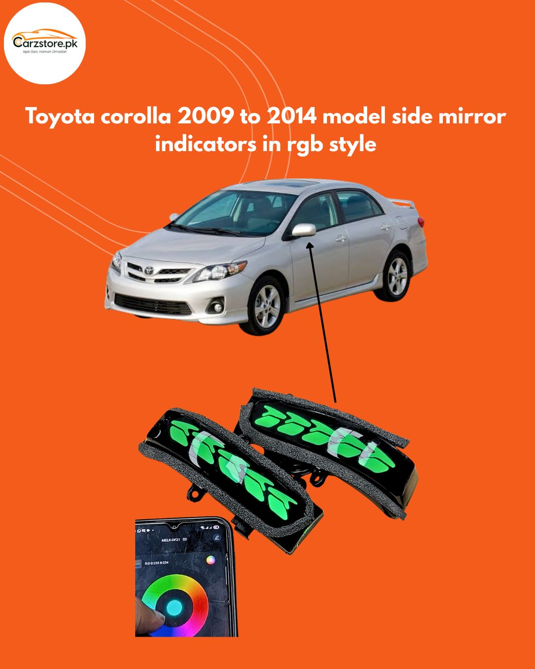 Toyota corolla 2009 to 2014 model RGB side mirror indicator| dragon style