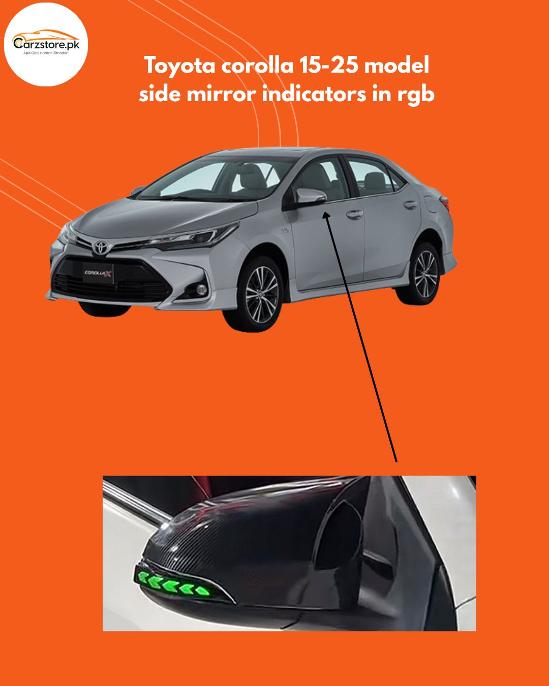 Toyota corolla rgb side mirror indicator for 2015 to 2025 model| arrow style rgb
