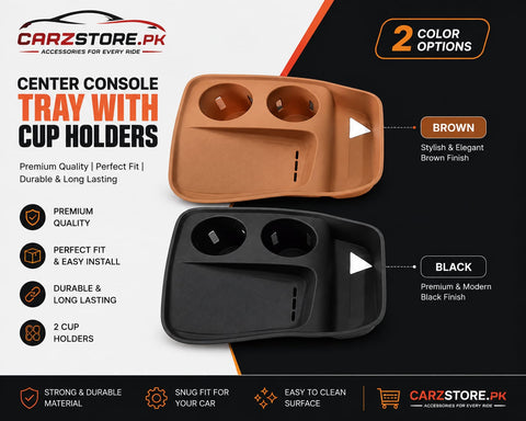 Haval Silicone Center Console Tray with Dual Cup Holders | Premium Organizer (Black & Brown)
