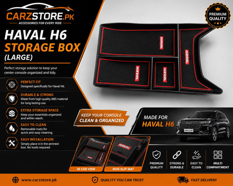 Haval H6 Center Console Storage Box (Large) | Premium ABS Organizer Tray with Non-Slip Mats