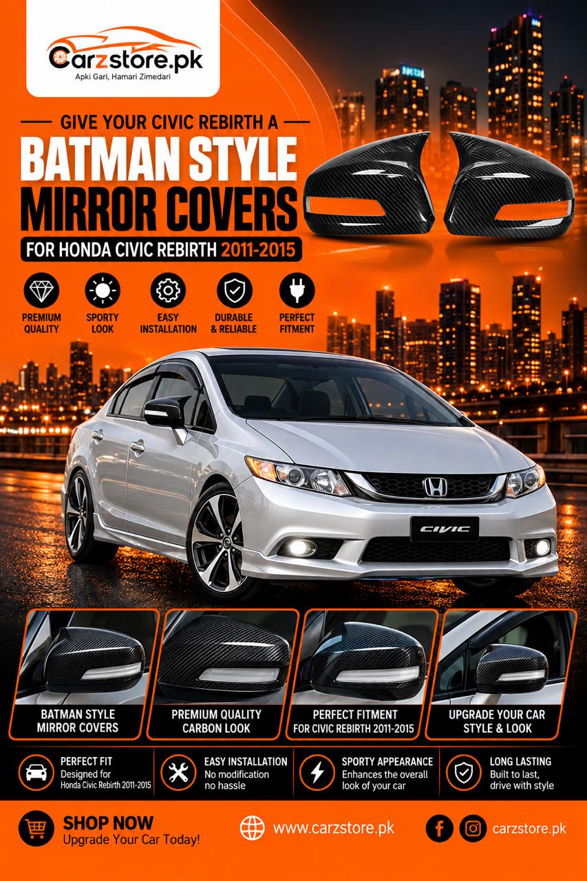 Honda Civic Rebirth 2012–2016 Batman style side mirror covers – Carbon Fiber