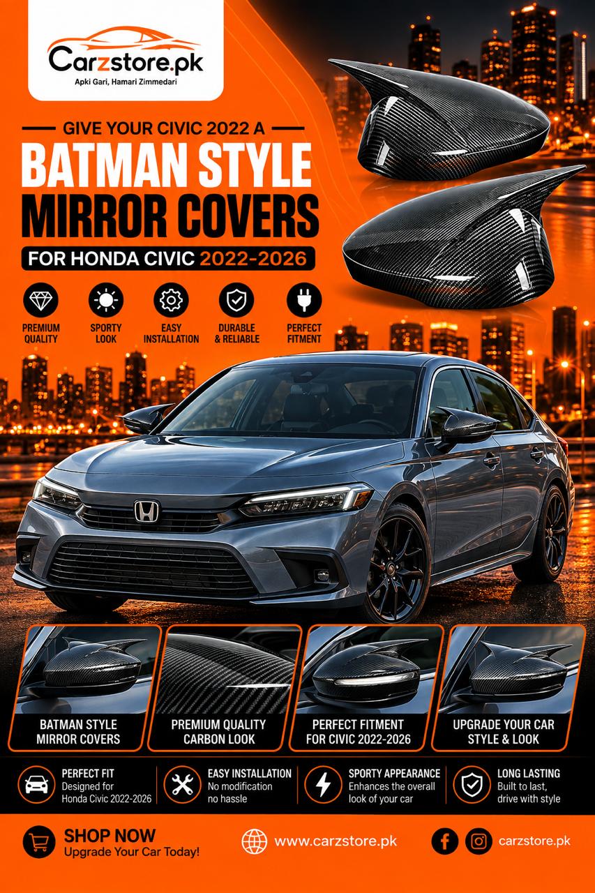 Honda Civic 2022–2025 Batman style side mirror covers – Carbon Fiber