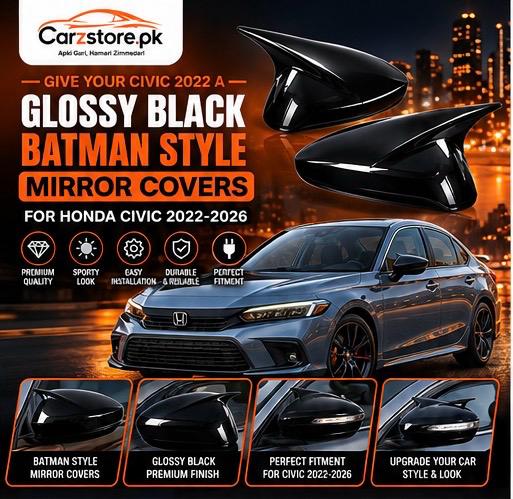 Honda Civic 2022–2025 Batman style side mirror covers – Glossy Black