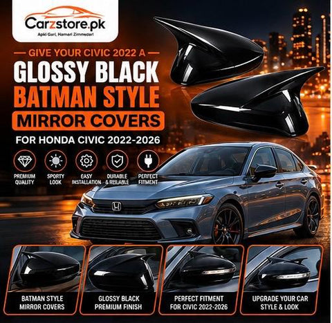 Honda Civic 2022–2025 Batman style side mirror covers – Glossy Black
