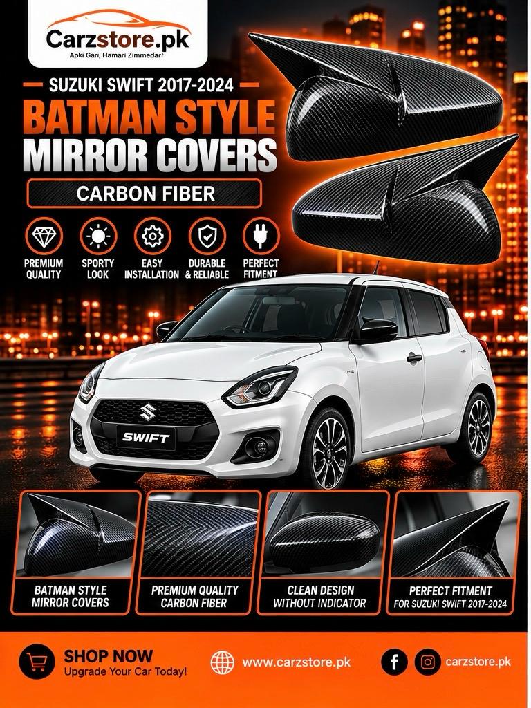 Suzuki Swift 2017–2024 Batman style side mirror covers – Carbon Fiber – With Indicator