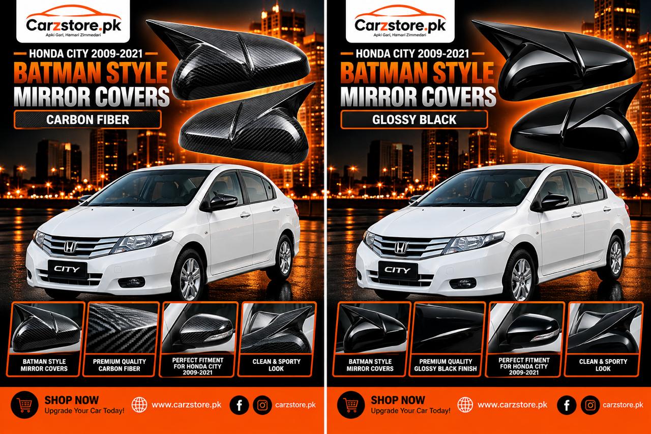 Honda City 2009–2021 Batman style side mirror covers – Glossy Black