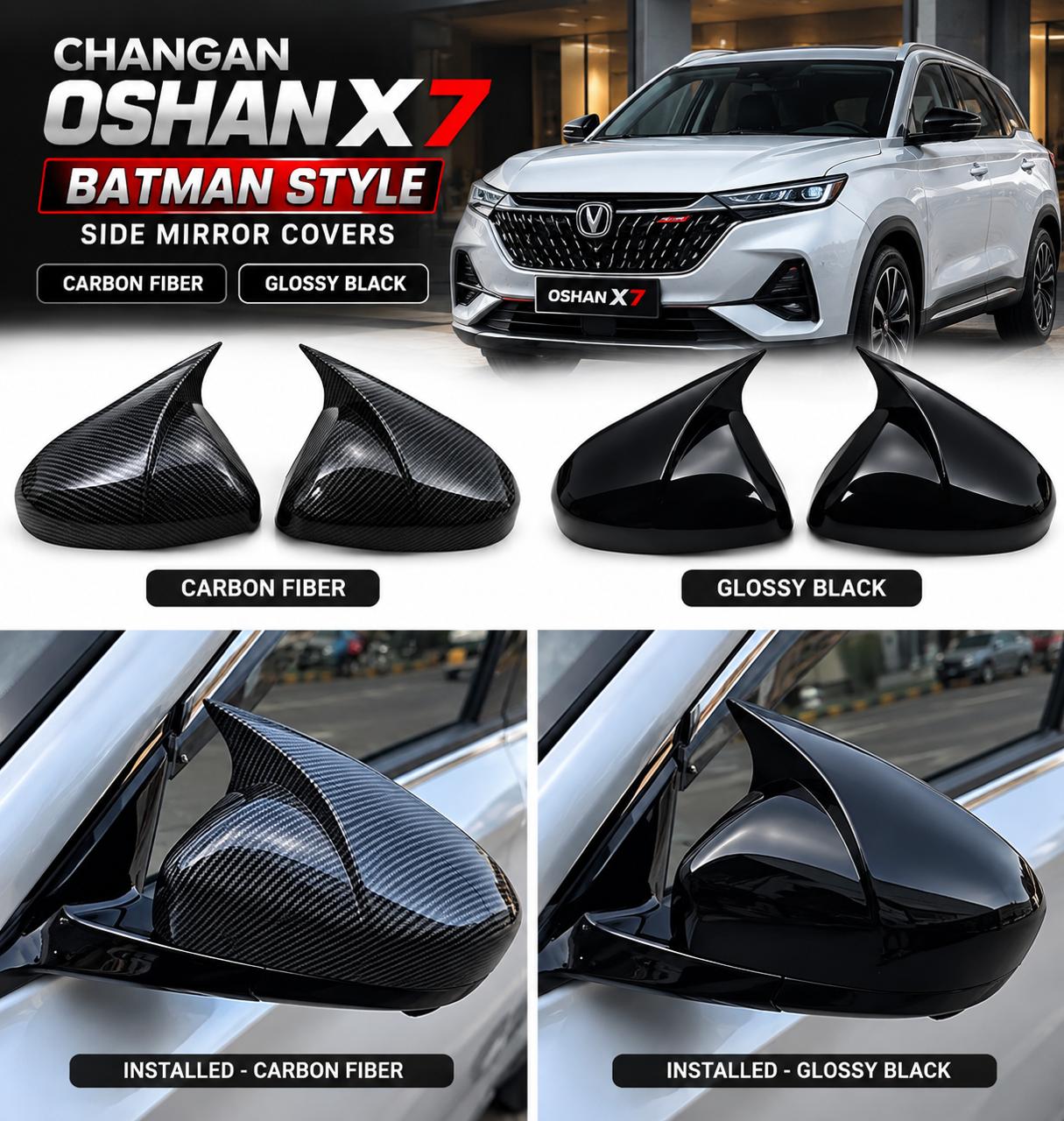 Changan Oshan X7 Batman style side mirror covers – Glossy Black