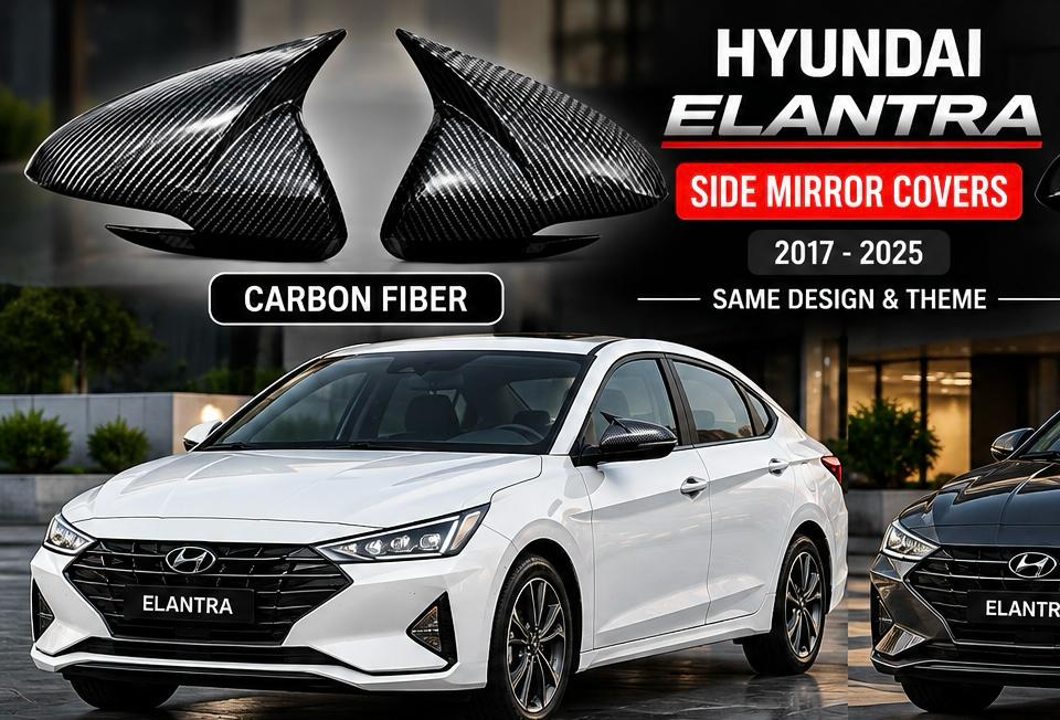 Hyundai Elantra 2017–2025 Batman style side mirror covers – Carbon Fiber