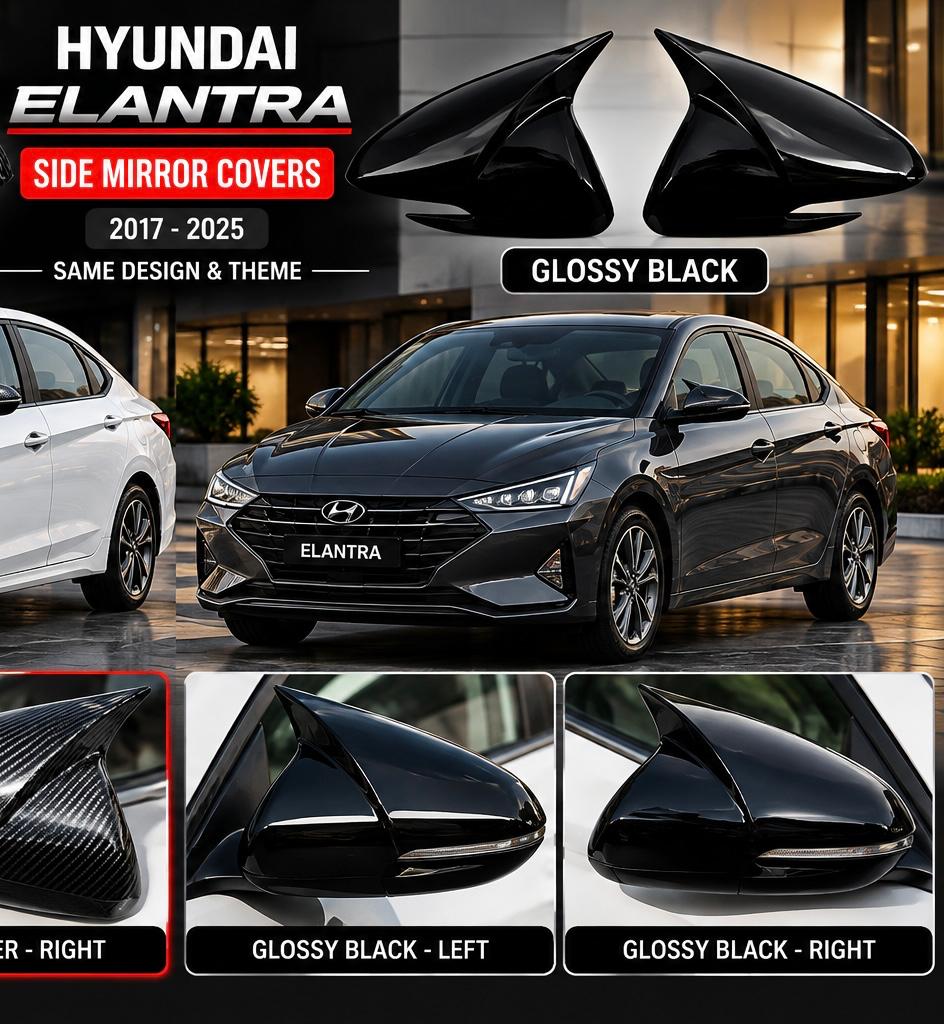 Hyundai Elantra 2017–2025 Batman style side mirror covers – Glossy Black