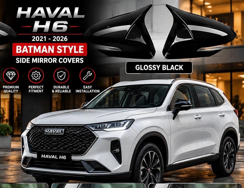 Haval H6 2021–2026 Batman style side mirror covers – Glossy Black