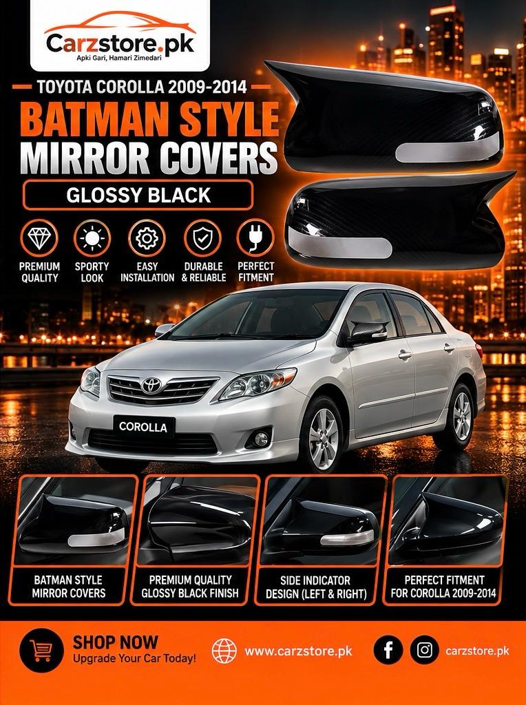 Toyota Corolla 2009–2014 Batman style side mirror covers – Glossy Black