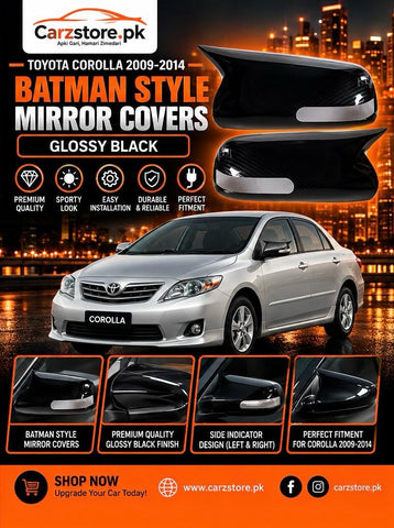 Toyota Corolla 2009–2014 Batman style side mirror covers – Glossy Black