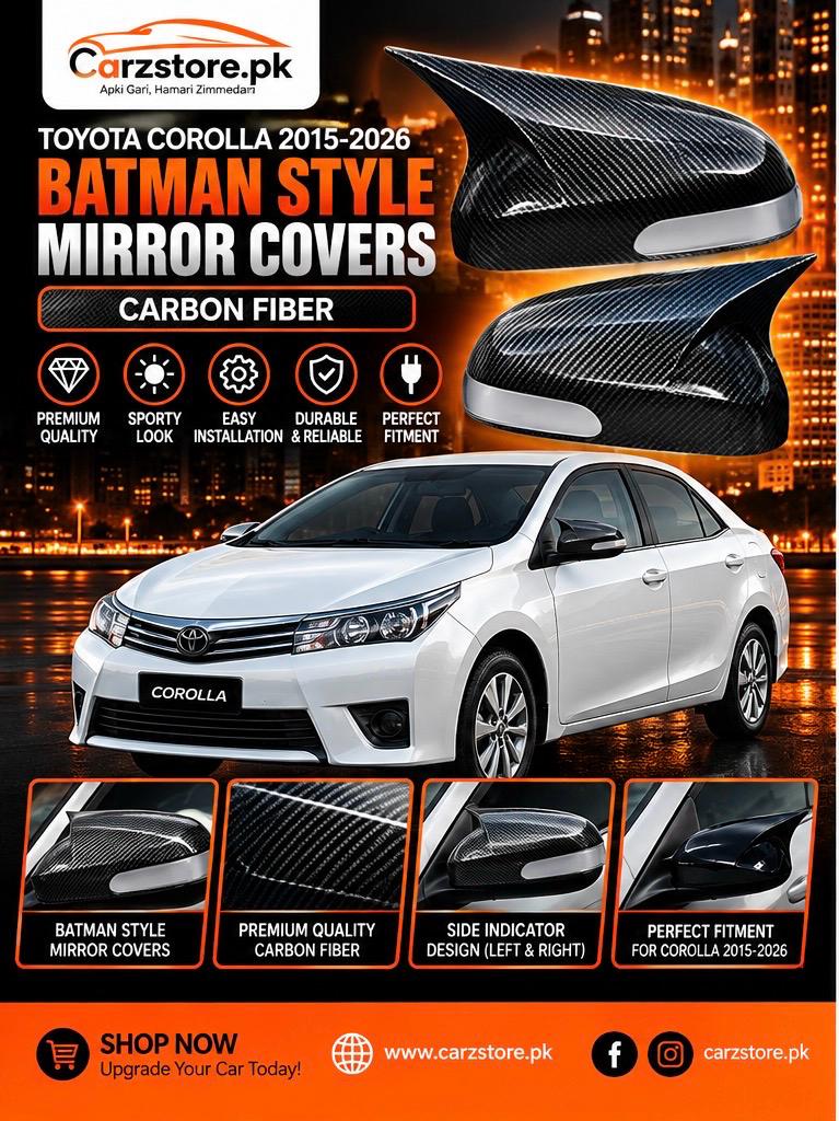 Toyota Corolla 2015–2025 Batman style side mirror covers – Carbon Fiber
