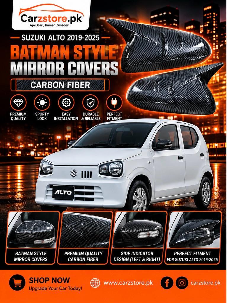 Suzuki Alto New 2019–2025 Batman style side mirror covers – Carbon Fiber – With Indicator