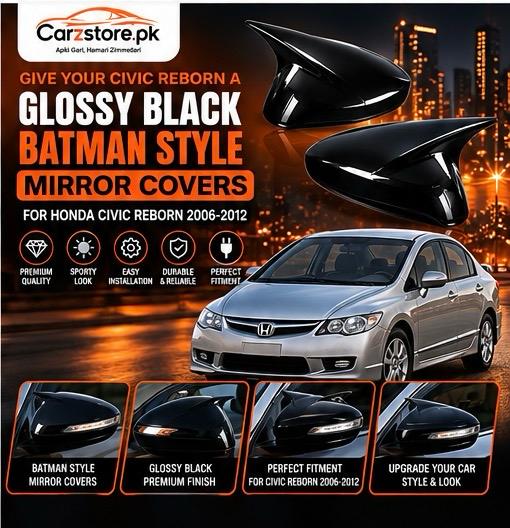 Honda Civic Reborn 2006–2012 Batman style side mirror covers – Glossy Black