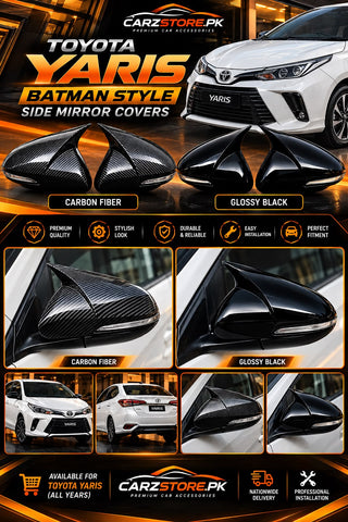 Toyota Yaris 2020–2025 Batman style side mirror covers – Glossy Black