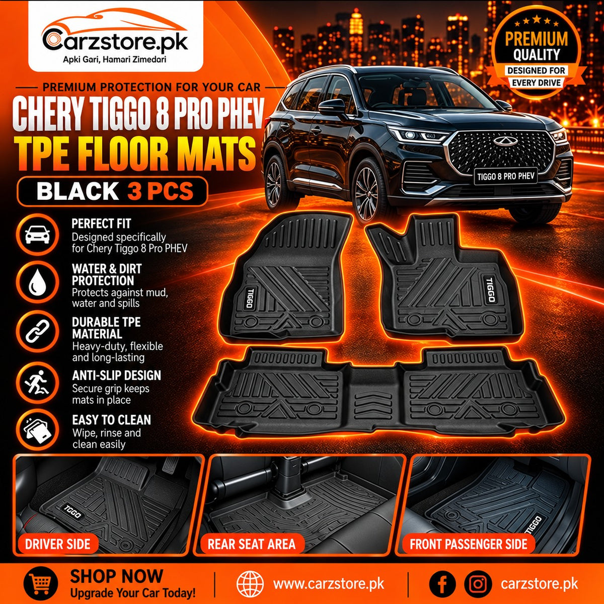 Chery Tiggo 8 Pro PHEV TPE floor mats black 3 pcs