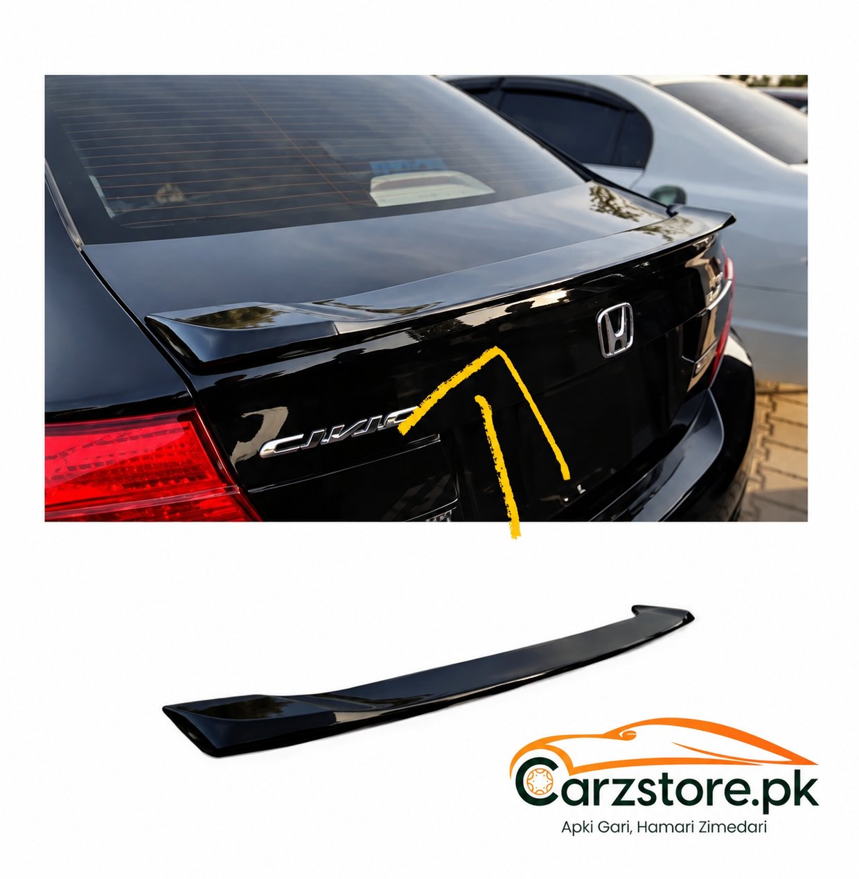 Honda Civic Rebirth TRD Trunk Spoiler Unpainted 2012–2015 – fitted on car