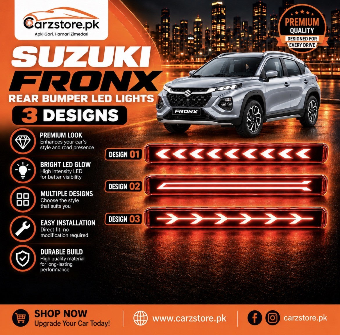 Suzuki Fronx rear bumper LED lights in 3 designs