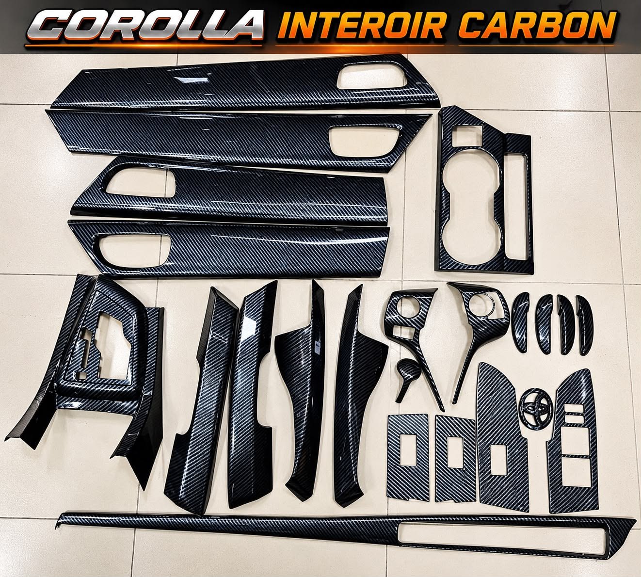 Complete Toyota Corolla carbon fiber interior trim set – all pieces