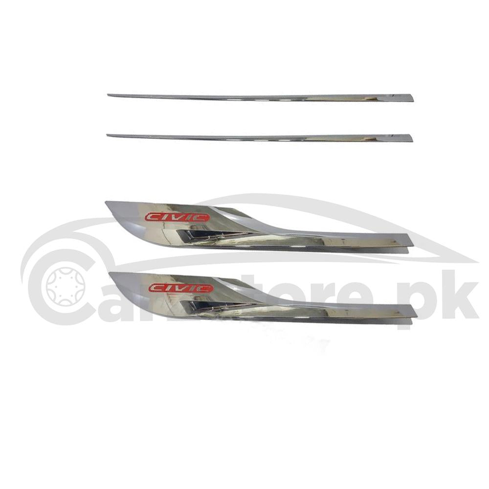 Honda Civic X Lower Door Chrome Molding with Logo - Model 2016-2021